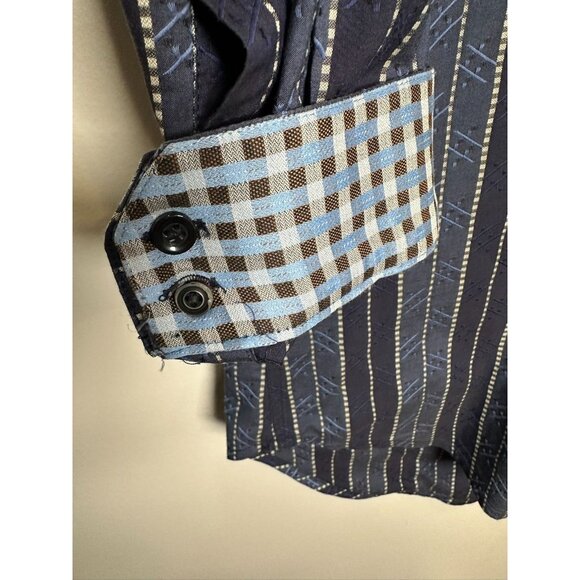 Robert Graham Flip Cuff Button Up Shirt Mens Size Medium Blue Stripe Work - Picture 3 of 11